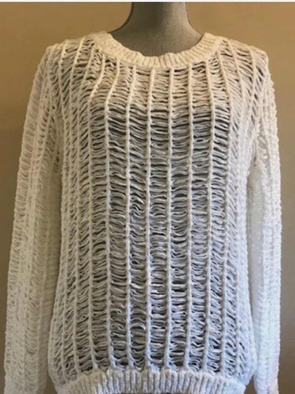 Open-Weave White Crewneck Sweater